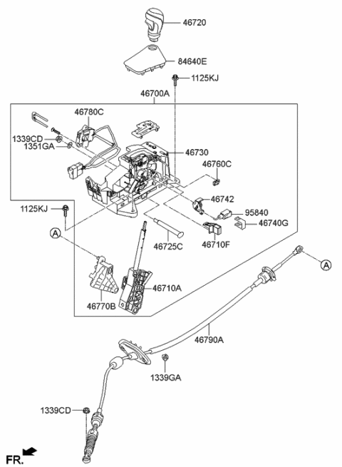 2014 Hyundai Elantra Lever Assembly Diagram for 46704-3X500