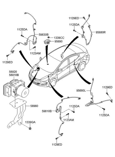 2015 Hyundai Elantra Sensor Assembly-Abs Real Wheel ,LH Diagram for 59910-3X360