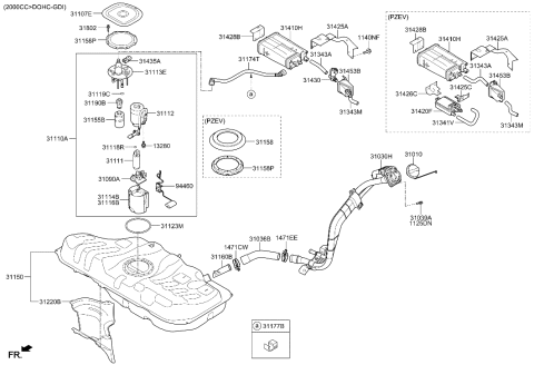 2014 Hyundai Elantra Canister & Holder Assembly Diagram for 31410-3X950