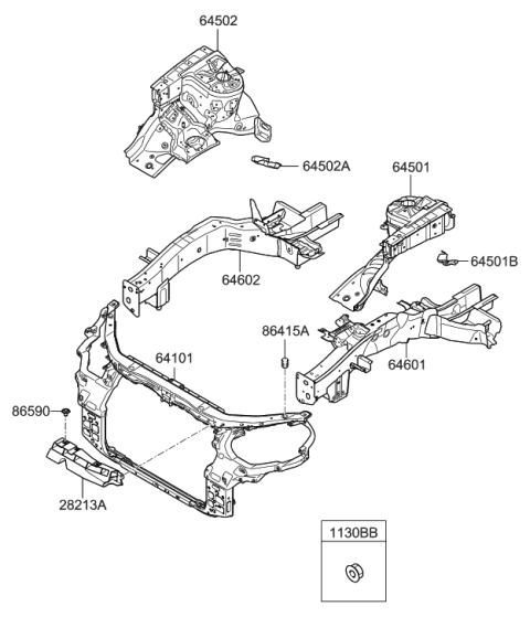 2008 Hyundai Santa Fe Fender Apron & Radiator Support Panel Diagram