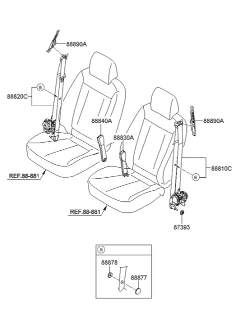 2007 Hyundai Santa Fe Front Seat Belt Assembly Right Diagram for 88880-0W000-WK