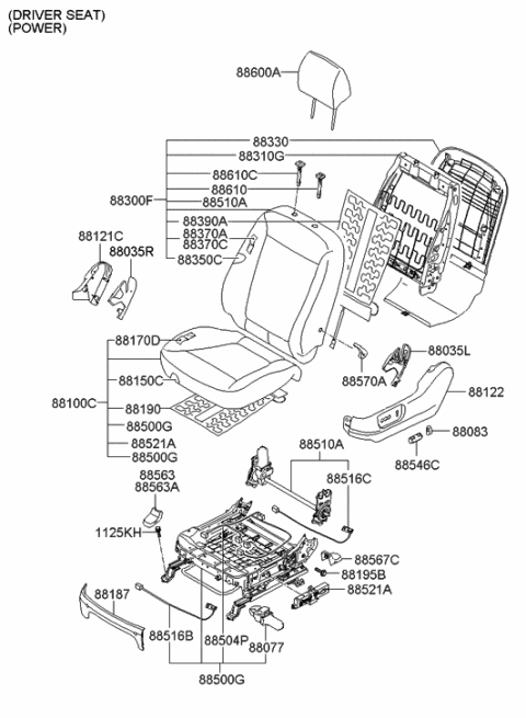 2009 Hyundai Santa Fe Front Driver Side Seat Cushion Covering Diagram for 88160-0W000-J4A