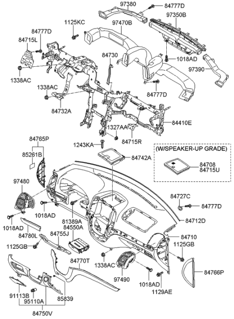 2007 Hyundai Santa Fe Bracket Assembly-Crash Pad Main,RH Diagram for 84733-2B000