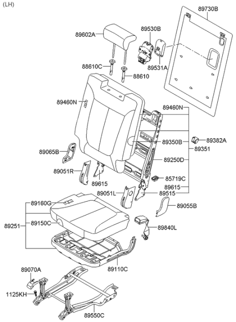 2008 Hyundai Santa Fe Back Assembly-3RD LH Diagram for 89300-0W400-J43