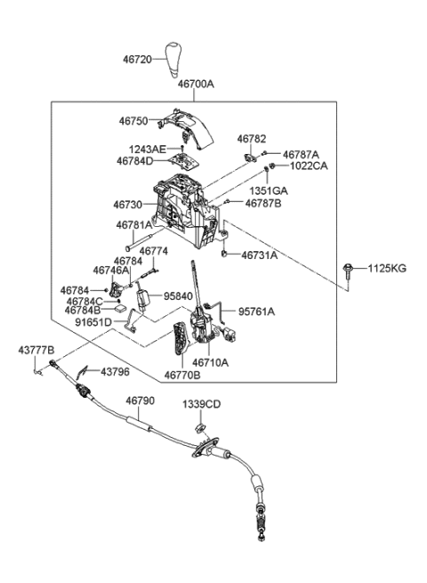 2009 Hyundai Santa Fe Lever-Lock & Release Diagram for 46746-2B100