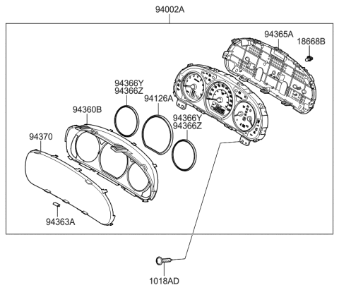 2008 Hyundai Santa Fe Cluster Assembly-Instrument(Mph) Diagram for 94001-2B280
