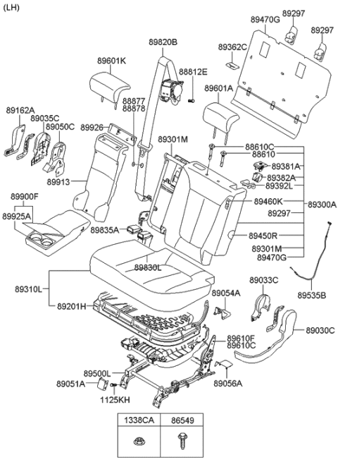 2007 Hyundai Santa Fe 2Nd Back Seat Cover Assembly, Left Diagram for 89360-0W500-J9H