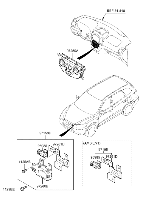 2007 Hyundai Santa Fe Heater Control Assembly Diagram for 97250-2B151-CA