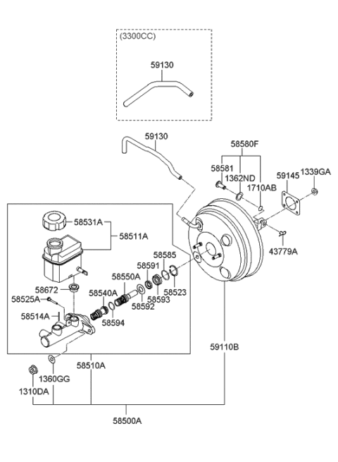 2007 Hyundai Santa Fe Brake Master Cylinder & Booster Diagram