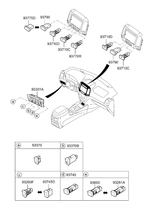 2008 Hyundai Santa Fe Switch Assembly-Rear Defroster Diagram for 93710-2B001-WK