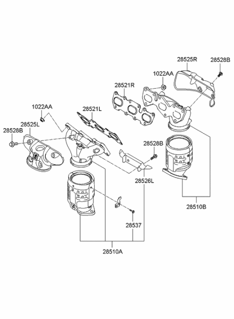 2009 Hyundai Santa Fe Exhaust Manifold Catalytic Assembly, Right Diagram for 28510-3E740