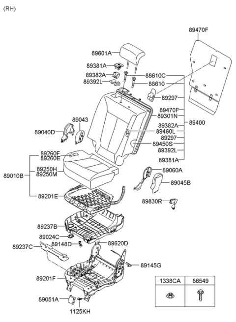 2009 Hyundai Santa Fe 2Nd Back Seat Cover Assembly, Right Diagram for 89460-0W500-J9Y