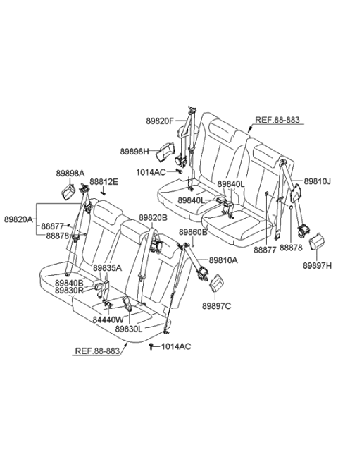 2008 Hyundai Santa Fe 3Rd Right Seat Belt Assembly Diagram for 89820-0W300-WK