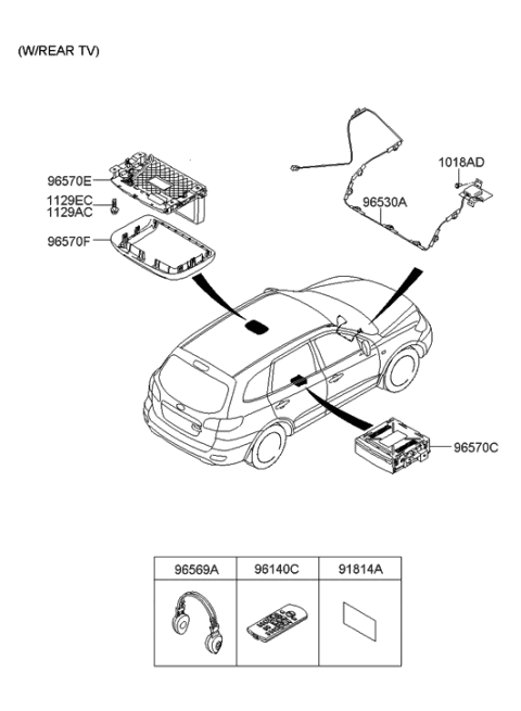 2007 Hyundai Santa Fe Rear Monitor Cover-RSE Diagram for 96569-0W000-J9