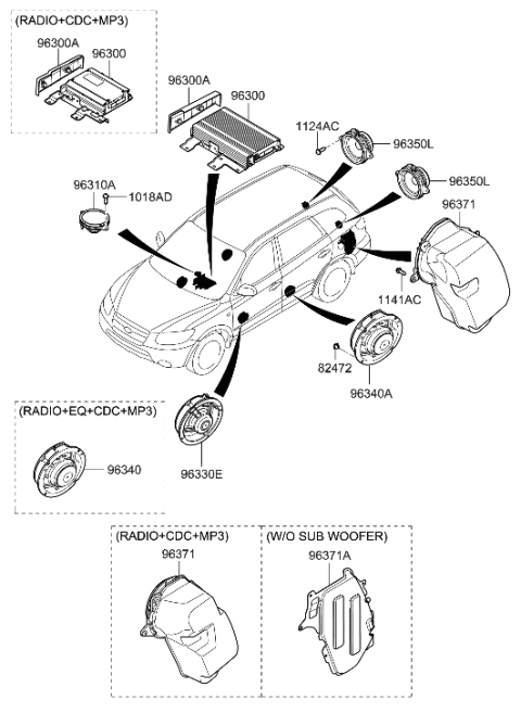 2007 Hyundai Santa Fe Door Speaker And Protector Assembly Diagram for 96330-0A001