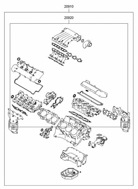 2009 Hyundai Santa Fe Gasket Kit-Engine Overhaul Upper Diagram for 20920-3EA01