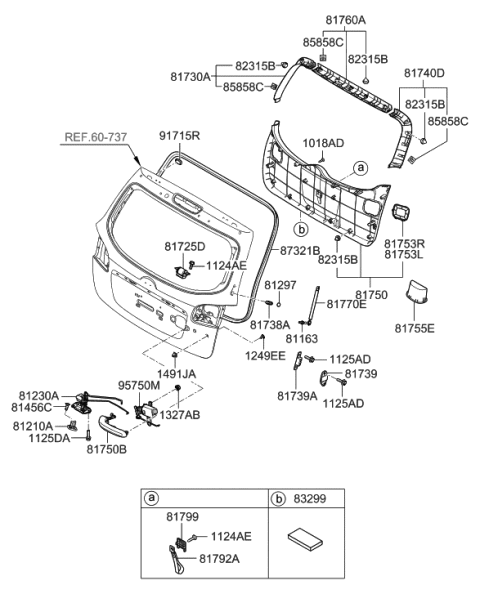 2008 Hyundai Santa Fe Trim Assembly-Tail Gate Frame Side Diagram for 81730-2B000-J4