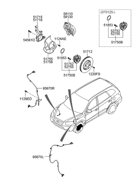 2009 Hyundai Santa Fe Sensor Assembly-Abs Front Wheel ,R Diagram for 95671-2B000