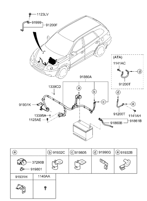 2009 Hyundai Santa Fe Wiring Assembly-Battery (+) Diagram for 91850-0W000