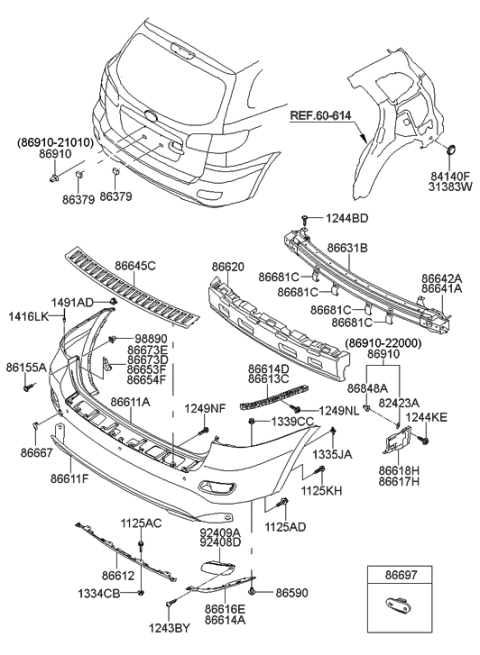2008 Hyundai Santa Fe Cap-Rear Hook Diagram for 86667-2B000