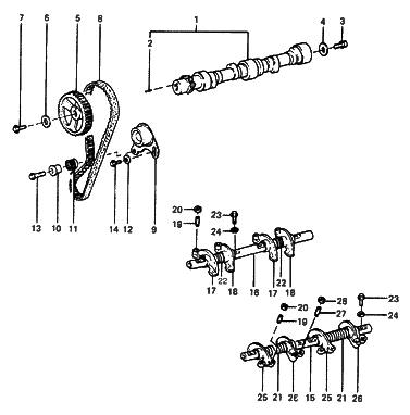 1988 Hyundai Excel Camshaft Assembly Diagram for 24100-21310