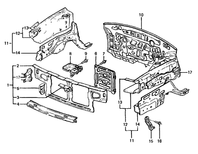 1987 Hyundai Excel Member Assembly-Side Compartment Front,RH Diagram for 64640-21300