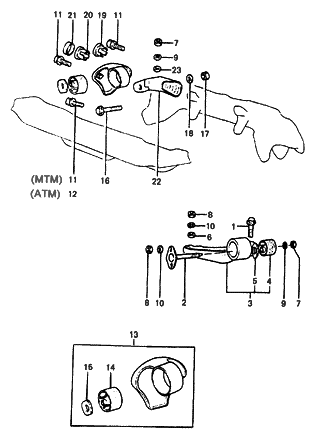 1987 Hyundai Excel Transaxle Mounting Bracket Assembly Diagram for 43120-21712
