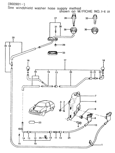 1985 Hyundai Excel Windshield Washer Tank Diagram for 98621-21120