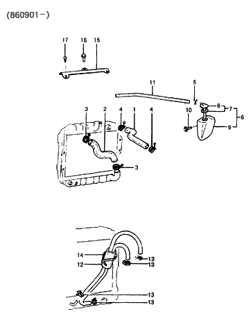 1987 Hyundai Excel Rad Hose & Reservoir & Oil Cooling Diagram 2