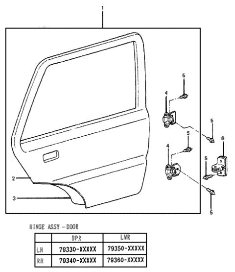 1986 Hyundai Excel Rear Door Panel Diagram
