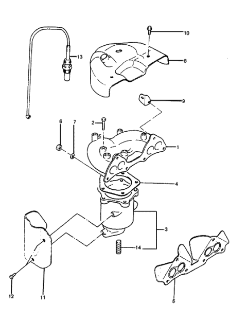 1987 Hyundai Excel Manifold Catalyst Case Assembly Diagram for 28530-21335