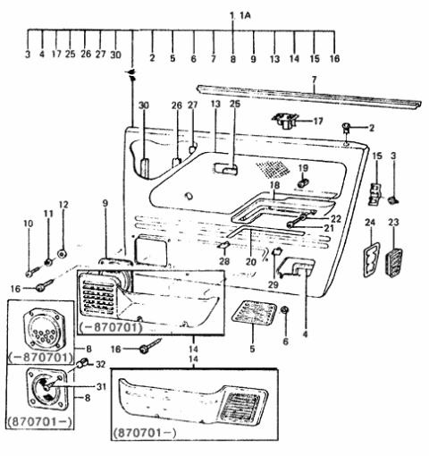 1987 Hyundai Excel Right Door Armrest Assembly Diagram for 82720-21030-DT