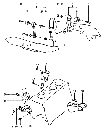 1986 Hyundai Excel Engine Support Rod & Bracket Diagram