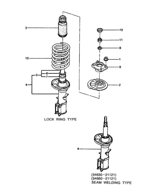 1986 Hyundai Excel Shock ABSORBER Assembly Diagram for 54651-21100
