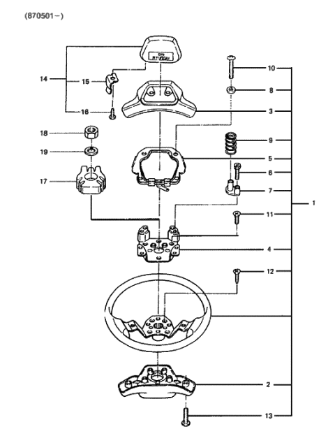 1988 Hyundai Excel Steering Wheel Body Assembly Diagram for 56120-21210-EB