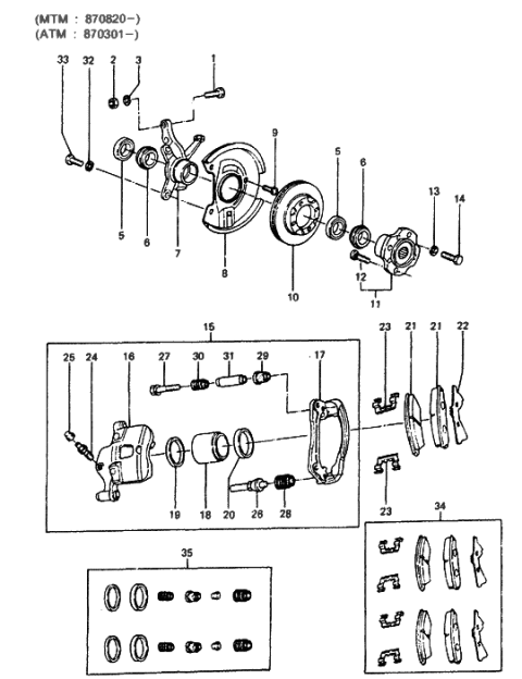 1986 Hyundai Excel Front Wheel Hub Assembly Diagram for 51750-21010