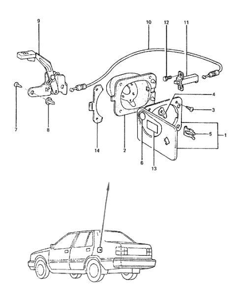 1985 Hyundai Excel Fuel Filler Door Assembly Diagram for 69510-21140