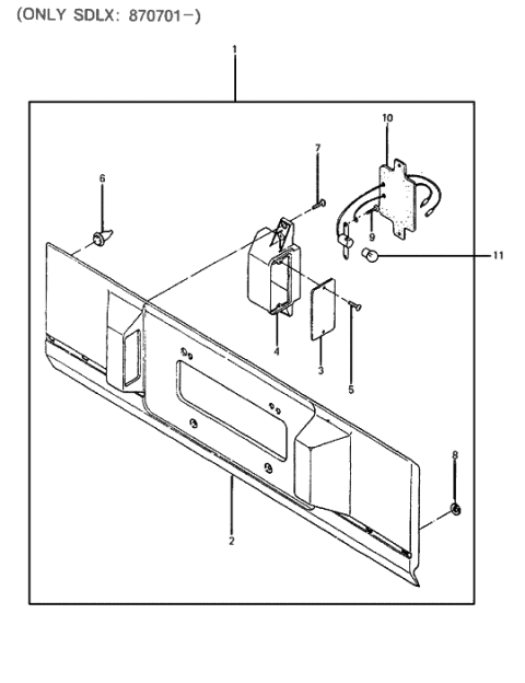 1986 Hyundai Excel License Lamp Housing Assembly Left Diagram for 92550-21070