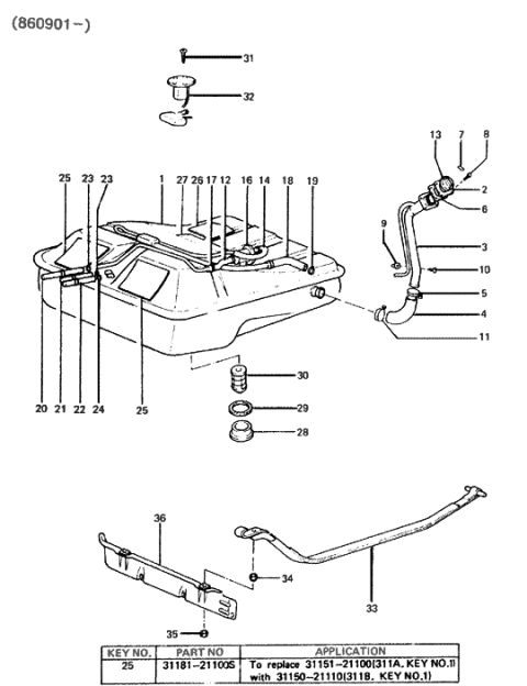 1987 Hyundai Excel Tank Assembly-Fuel Diagram for 31150-21A00