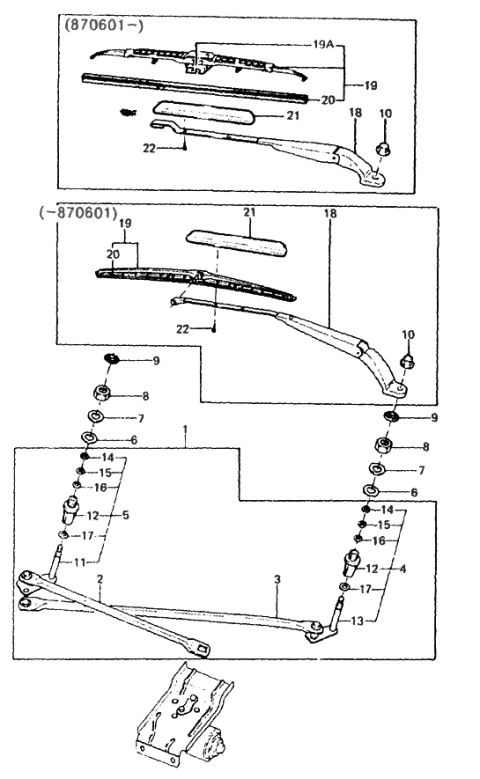 1985 Hyundai Excel Linkage Assembly-Windshield Wiper Diagram for 98200-21052