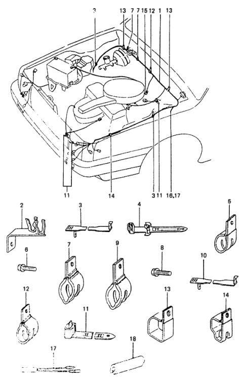 1986 Hyundai Excel Clamp-Vacuum Tank Mounting Diagram for 91141-11100