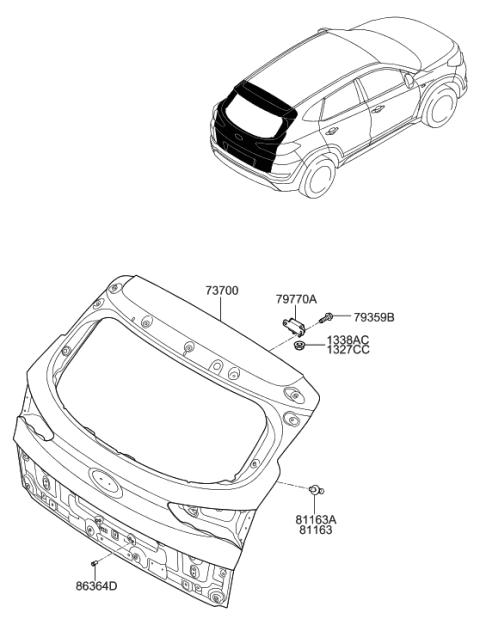 2016 Hyundai Tucson Panel Assembly-Tail Gate Diagram for 73700-D3050