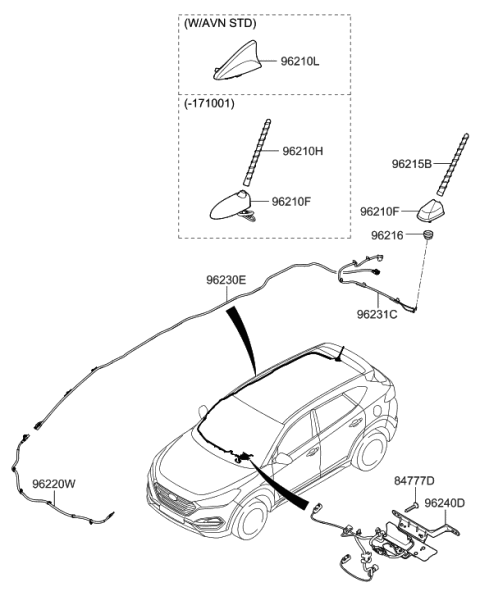 2017 Hyundai Tucson Wireless Antenna Assembly Diagram for 96240-D3100