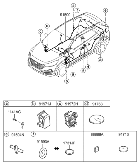 2015 Hyundai Tucson Wiring Assembly-Floor Diagram for 91578-D3713