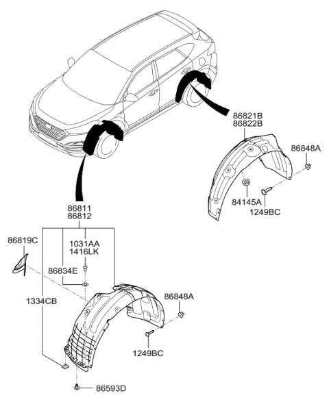 2016 Hyundai Tucson Front Wheel Guard Assembly,Right Diagram for 86812-D3000