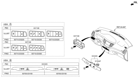 2016 Hyundai Tucson Switch Assembly-Side Crash Pad Diagram for 93710-D3330-TGG