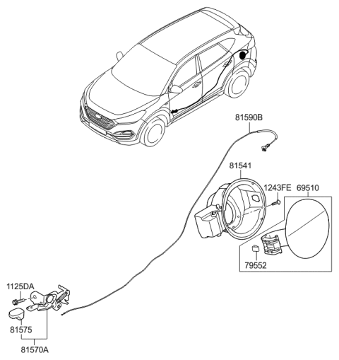 2016 Hyundai Tucson Catch & Cable Assembly-Fuel Filler Diagram for 81590-D3000