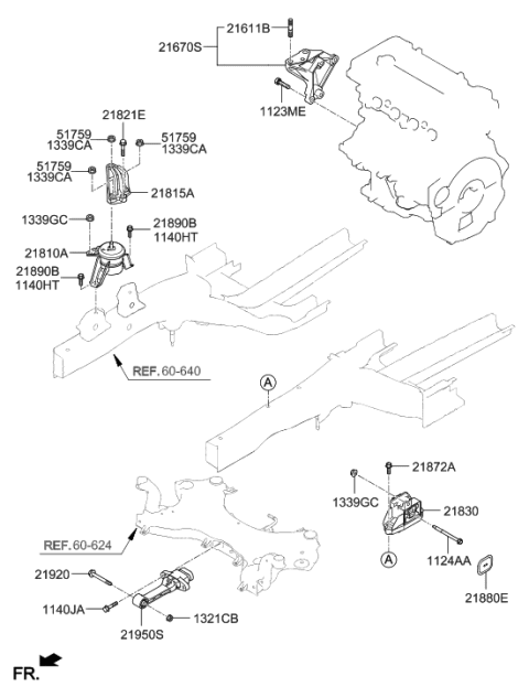 2017 Hyundai Tucson Engine Mounting Bracket Assembly Diagram for 21810-D3100