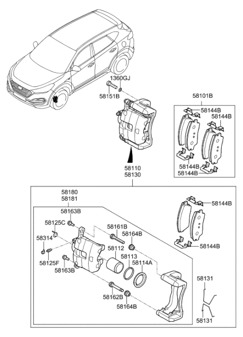 2016 Hyundai Tucson Brake Assembly-Front,RH Diagram for 58130-D7100