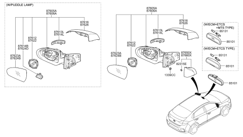 2022 Hyundai Ioniq Mirror Assembly-Outside Rear View,RH Diagram for 87620-G2360